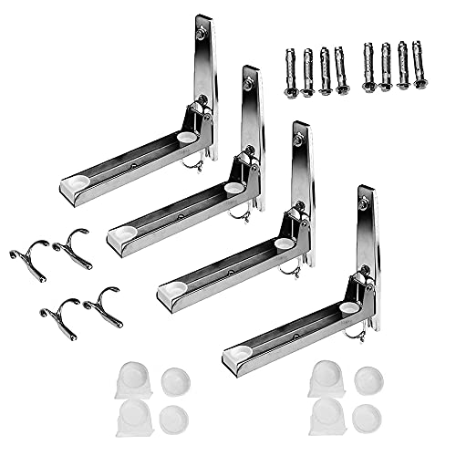 4 Stück Universal Mikrowellen Halterung,Mikrowellenhalterung aus Edelstahl,Ausziehbare Backofen Halterung,mit Haken,Universal Wandhalterung für Mikrowellen,Grillofen,Backofen(Silber) Cover