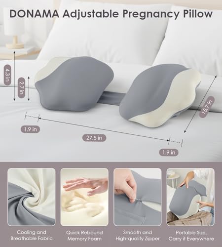 Image of Memory Foam Pregnancy Pillows for Sleeping, Maternity Pillow Support for Back Belly HIPS, Adjustable Travel Wedge Pillow for Pregnant Women, Side Sleeping Pregnant Pillows with Cooling Pillowcase