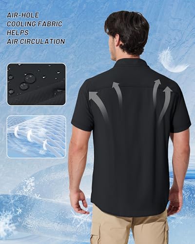 MAGCOMSEN Men's Fishing Shirts UPF 50+ Short Sleeve Sun Protection Shirts Quick Dry Cooling Button Down Shirt Hiking Safari4