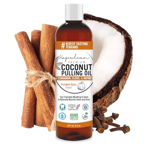 Kapuluan Coconut Pulling Oil for Teeth and Gums Mouthwash, 100% Pure and Natural, Non-GMO, Ayuverdic – Refreshing Pumpkin Spice Essential Oils Cover