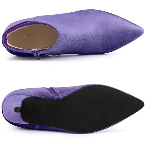 Allegra K Women's Velvet Pointy Toe Stiletto Heels Ankle Boots4