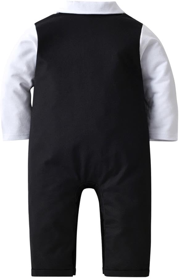 Dressy Daisy Infant Baby Boy One Piece Vest Suit Set with Hat Onesie Gentleman Formal Romper Outfit, Black/Khaki - Image 2