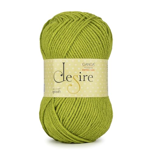 Image of Ganga Acrowools Acrylic Desire Hand Knitting and Crochet Yarn. Pack of 1 Ball - 100Gms. Shade No - (Diss018) Green