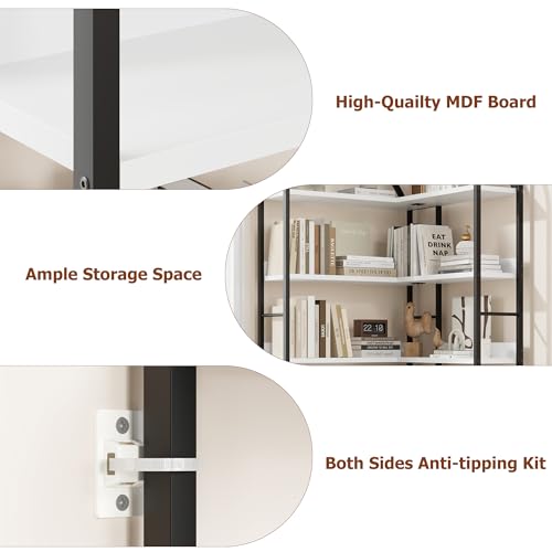 GarveeHome Corner Bookshelf Industrial Bookcase, L Shaped Bookshelf Arched 5 Tier Corner Shelf, Large Bookshelf With Metal Frame, Etagere Shelf Corner Display Rack for Living Room Bedroom