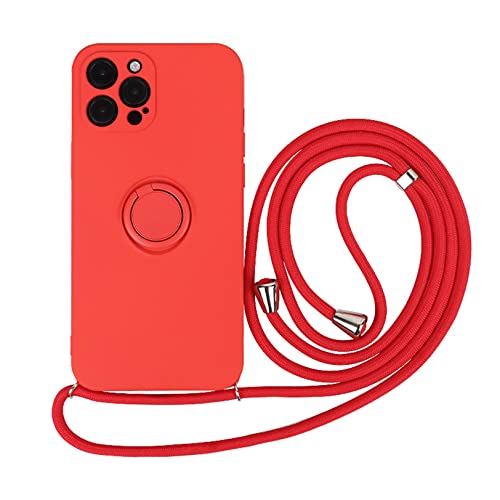 Custodia per iPhone 12 Pro Necklace con anello a 360 gradi in tracolla con cordino da appendere custodia protettiva per 12 Pro carminio nylon silicone rosso tpu