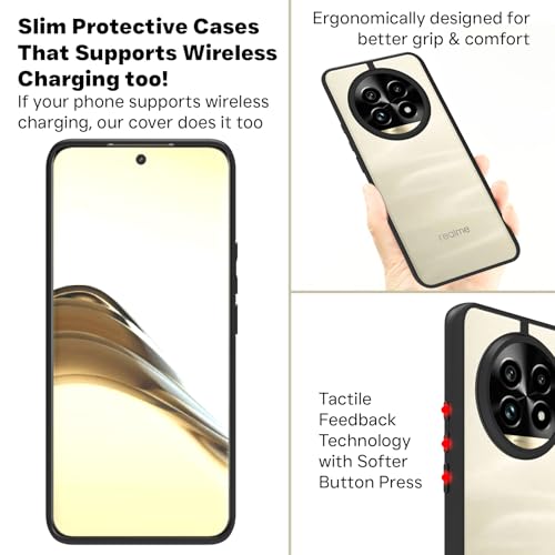 Image of RIGGEAR Shockproof Sleek Hybrid Armor Back Cover Case Compatible with Realme 13 Pro, Realme 13 Pro Plus 5G (Clear PC + Black TPU Bumper)