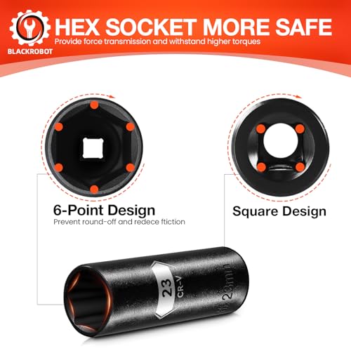 Image of 1 /2 Inch Drive 6-Point Deep Socket, 23mm Deep Impact Socket, CR-V Steel