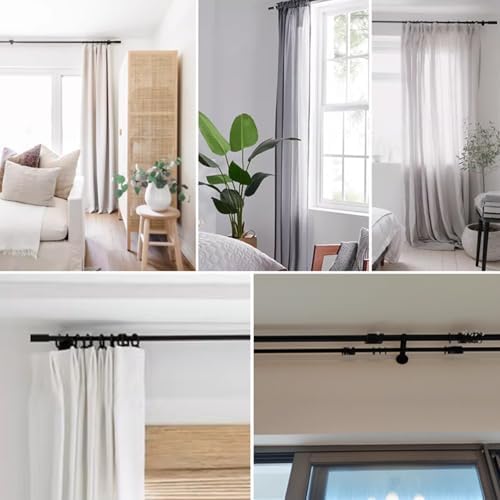 Heavy Duty Double Curtain Rod Aluminum Alloy with Silent Rings, Wall Mount Design, Supports 110lbs, Ideal for Sheer & Blackout Curtains, 200CM, Perfect for Home & Bedroom Decor