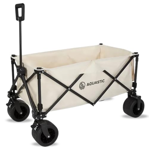 Aquastic - Carrello Pieghevole Caro 90x47x55 cm - Carrello Da Trasporto Resistente Con Grandi Ruote 127L Per Spiaggia Giardino E Campeggio Beige