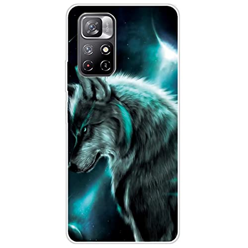 MUTOUREN Compatible con Xiaomi Redmi Note 11 Pro 5G, funda de silicona TPU suave ultra delgada, resistente a los arañazos de gel protector con protector de pantalla, luna y lobo Cover
