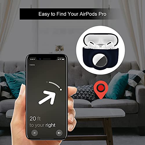 2 In 1 Protective Case For Apple Airpods Pro Air Tag Holder Combo, Soft Silicone Airpods Pro Airtag Case With 2 Pcs Screen Protector, Anti-Scratch Anti-Fall Anti-Lost Shockproof Durable(Navyblue) #TOP3