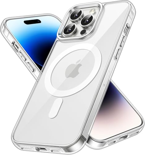 Image of JGD Magnetic Case for iPhone 14 Pro Compatible with MagSafe, Shockproof Phone Bumper Cover, Anti-Scratch Clear Back (Clear)