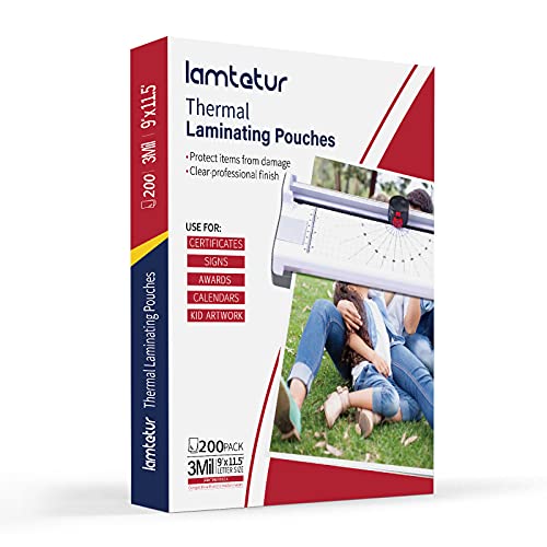 Image of Lamtetur Thermal Laminating Pouches 9X 11.5Inches Letter Size 3Mil 200Pcs