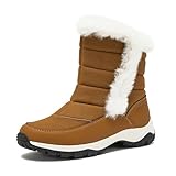 Lands' End Expedition Slip On Insulated Waterproof Winter Boots for Women, Puffer Fur Trimmed Hook & Loop Womens Boots, Medium or Wide Width Sizes 6 to 11, Black, Brown or White - Tan, 8.5 Medium