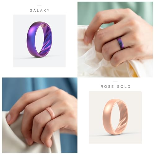 ThunderFit Women's Silicone Wedding Rings, Rubber Engagement Bands 6mm Wide 2mm Thick - 1/4/6/8/9/12 Variety Multipack3