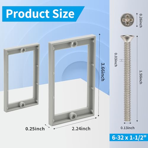 Image of 1 /4Inch Single Gang Receptacle Outlet Box Extenders,Gray,Pack of 6 | Includes 12 screws (6-32 x 1.25); Single Gang Box Extender for Electrical Outlet Box and Electrical Outlet Switches.