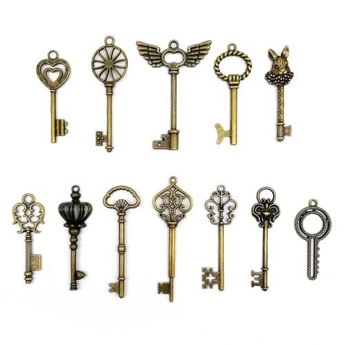 Breloques steampunk clé décorative vintage en bronze lot de 12 idéal pour ateliers créatifs