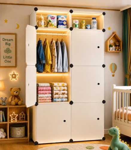 Image of Plastic Wardrobe for Clothes Storage, 6-Door Portable Collapsible Almirah & Cupboard for Bedroom, Baby Wardrobe Cabinet Organizer for Clothes & Toys (White, 6 Door)