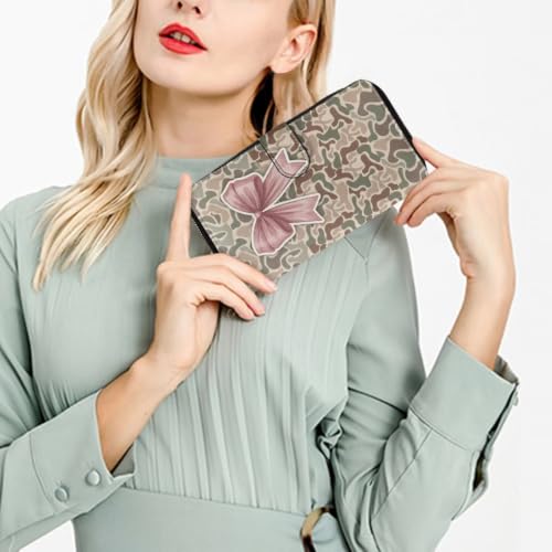 Image of COEQINE Ladies Wallets Pink Leopard Heart Black Printed Leather Phone Long Clutch Purses Check Coin Change Holder