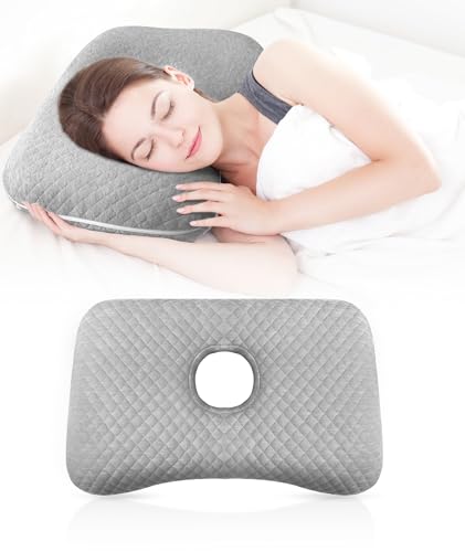SMTYEOO Ear Piercing Pillow Ear Pillow - with Hole,Earring Guard Inflammation Pressure Sores Pain Relief, Polyester &Cotton Orthopedic Support for Side Sleeper Releasing Earpain Sleeping Guard