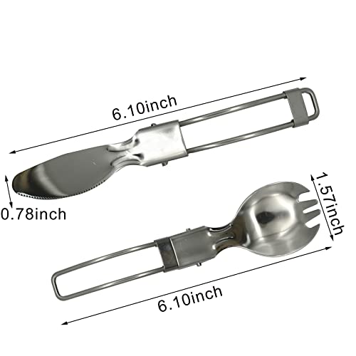 Pinenjoy 4Pcs Folding Camping Utensils Set Protable 18/10(304) Stainless Steel Flatware Include Dishwasher Safe Spoon Fork Knife For Picnic Travel Hiking Backpacking #TOP2