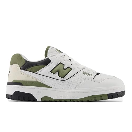 New Balance Men's 550 Sneakers, White/Dark Olivine, 8 Medium US3