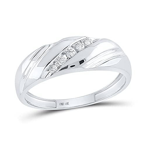 Jewels By Lux 10K White Gold Mens Round Diamond Wedding Band Ring 1/10 Cttw, Mens Size: 8-12