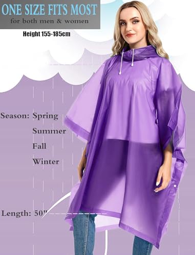 Image of Allextreme EVA Poncho Raincoat Transparent Hooded Water Resistant Rain Jacket with Sleeves for Women Men Camping Rainy Season Travel (Purple)