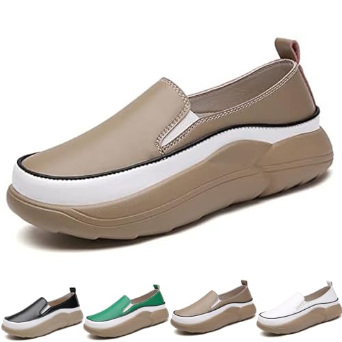 Women Fashion Platform Loafers, Super Soft Flats Leather Casual Shoes Non-Slip Thick Sole Slip-On Walking Sneakers