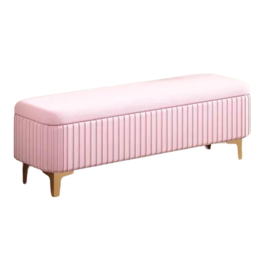 WDSOPK Upholstered Storage Bench Velvet Bed Bench Ottoman Storage with Gold Legs,Upholstered Footstool for Entryway Living Room,Rectangle Storage Chest（Pink-80CM）
