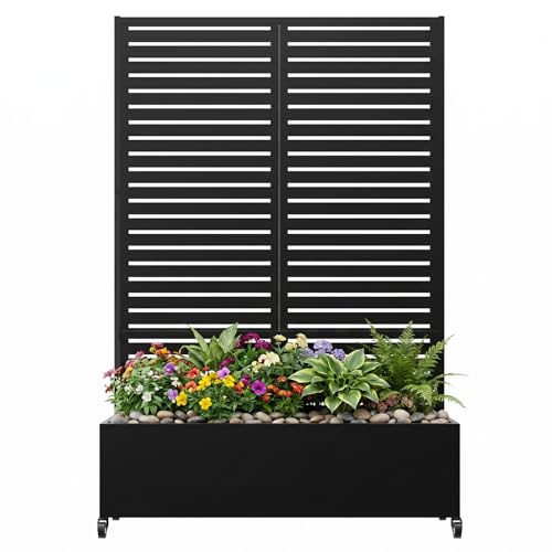 SnugNiture Planter Raised beds with Trellis72 x 47 Black Blinds Privacy planters for Patio Planter Box for Climbing Plants Vegetables and Vining Crops
