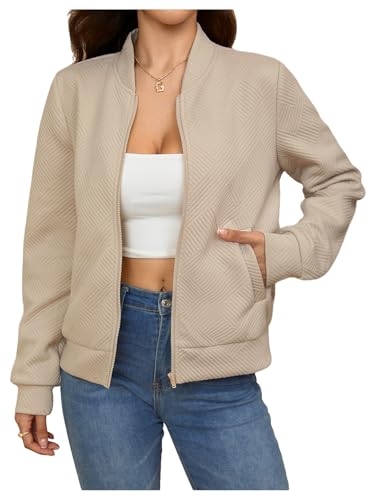 Verdusa Women's Zip Up Bomber Jacket Casual Lightweight Coat Airport Outfit