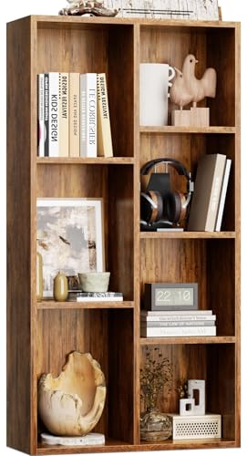 iSunirm Bücherschrank Bücherregal mit 7 Fächern Büroregal Würfelregal Standregal für Wohnzimmer Schlafzimmer Büro Kinderzimmer Braun