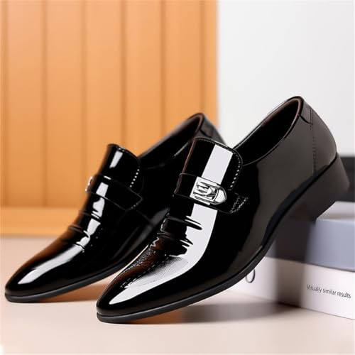 Men's Retro Patent Leather Slip On Dress Shoes Formal Business Oxford Pointed Toe Loafers for Men4