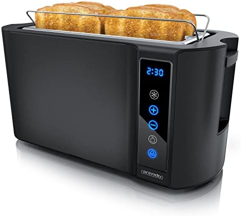 Arendo - Edelstahl Toaster Langschlitz 4 Scheiben - Touchscreen – Doppelwandgehäuse – 1500 W – Integrierter Brötchenaufsatz – 7 Bräunungsgrade – Brotzentrierung – Restzeitanzeige –