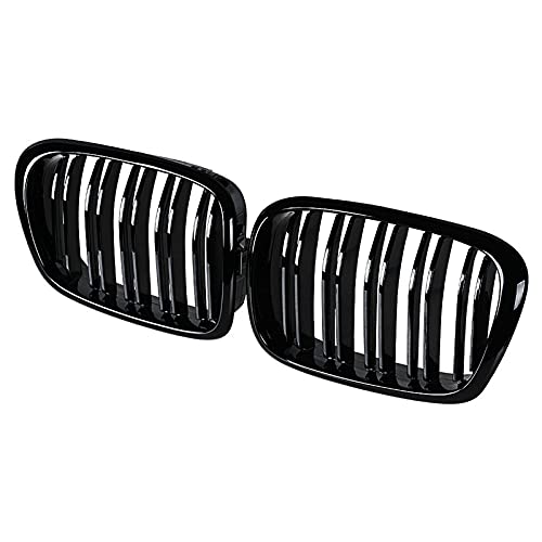 TOOWGM Glossy Black Front Hood Kidney Grille Grill ABS Dual Line Compatible for BMW E39 5-Series 525 528 1995-2004 Front Bumper Grille (Black)