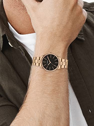 Image of TIMEX Analog Watch for Man with Black Round Dial & Rose Gold Stainless Steel Bracelet Band Water Resistant Men's Wrist Watches - TWTG73SMU04