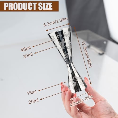 Jigger for Bartending, Cocktail Jigger 30ml 60ml with Measurements Inside, 304 Stainless Steel Jigger, bar Accessories, Cocktail Measuring Cup, Silver, Etched — view 2