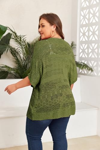 Image of ForHailey Women's Plus Size Crochet Cardigan Kimonos Boho Short Sleeve Oversized Summer Open Front Knitted Sweater