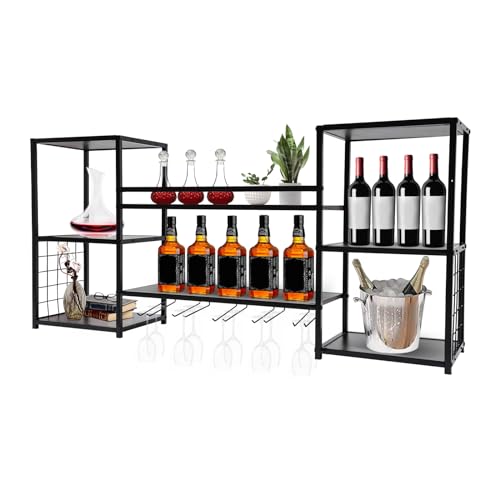 Surneis Wine Rack Wall Mounted, Wine Holder with 5 Shelves Wine Bottle Holder with Iron Mesh on Both Sides 17.6 Lbs Maximum Load per Shelf for Wine Cellar, Bar or Pantry, Business Occasions