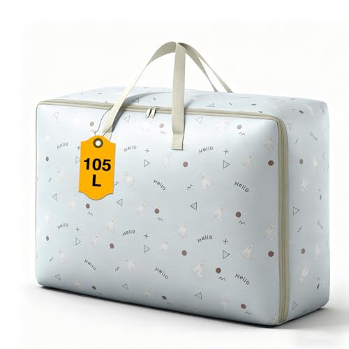 Romon Bolsas Almacenaje Ropa, 1 Pieza Bolsas de Mudanza 105L Guardar Ropa Cajas Almacenamiento Plegable Extra Grande con Cremalleras y Asas Resistentes, Bags de Lavandería para Guardar Ropa Embalar