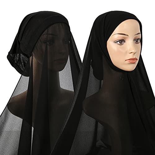 Chiffon Instant Hijab for Women Muslim Under Scarf Tube Cap with Veil Fashion Islam Solid Color Headscarf Turban Wrap2