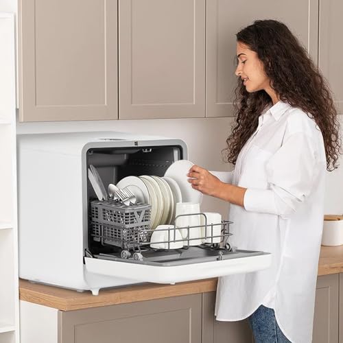 Image of Countertop Dishwasher, Portable Mini Compact Dishwasher with Faucet & Manual 5L Water Tank and 6 Wash Programs, Perfect for Small Spaces Like Apartment, Dorm, Boat, Camper /RV