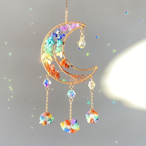 Moon Dream Catchers with Crystal 7 Chakra Gemstone Dream Catchers Crystal Moon Suncatcher Rainbow Maker Good Luck Decor for Window Wall Car Home Garden - Image 5