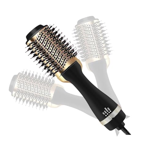 Image of 24K Gold Styling Surface Hot Brush 3 in 1 One Step and Styler Volumizer for Straightening, Curling, Salon Negative Ion One Step Styler, Hot Air Blow Brush for Women Golden One step Best Gift Your Partner (Gold PLATED DRAYER)