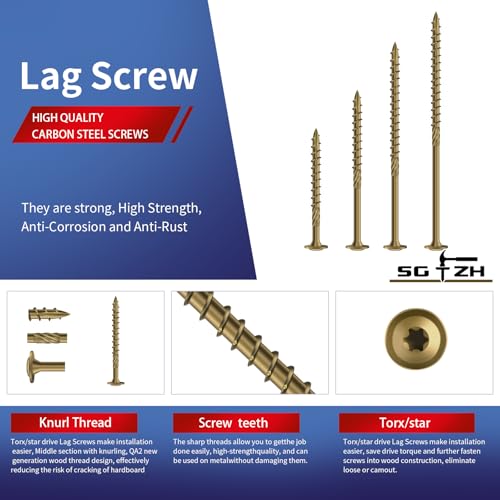 Image of #14 x 4 Inch Lag Screws (280Pcs) 8lb. Structural Wood Screw, Bronze, Carbon Steel, Washer Head, Rust Resistant epoxy Coated, T30 Star Bit