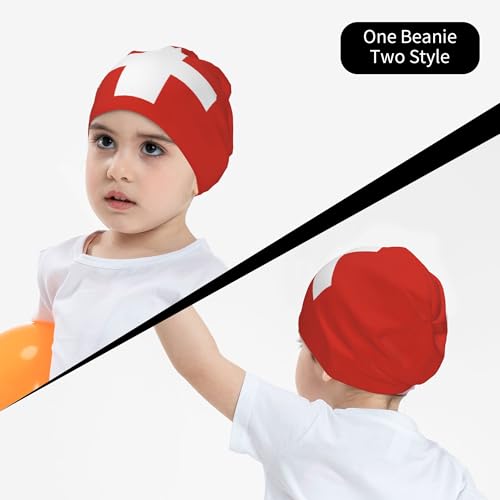 Swiss Flag Children Hip Hop Knitted Hat Kids Elastic Leisure Knit Cap Warm Sleep Beanies Black4