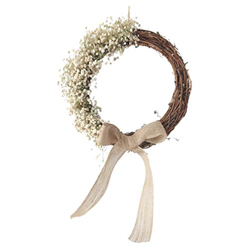 Amosfun Gypsophila - Corona de mimbre artificial con flores secas para bodas, fiestas de bebé, decoración de pared para puerta delantera o hogar (25 cm)