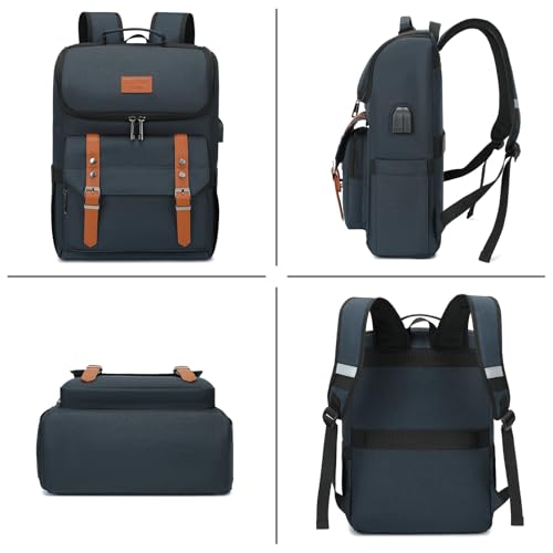 Image of YALUNDISI Vintage Backpack Travel Laptop Backpack with usb Charging Port for Women & Men College Backpack Fits 15.6 Inch Laptop Blue Brown