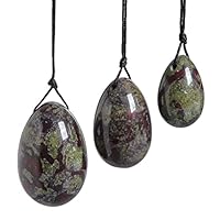 3pcs Yoni Egg Set Details(approx) - Dragon Bloodstone Yoni Stones; Small size: 30x20mm (1.2"x0.7"); Medium size: 40x25mm (1.5"x0.9"); Large size: 45x30mm (1.7"x1.1"); Hole: 2mm; Weight: 90-130g/set Material - 100% natural crystal stone is selected wi...